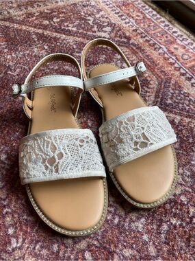 Cat & Jack White Lace Strap Girls' Sandals with Rhinestone Trim